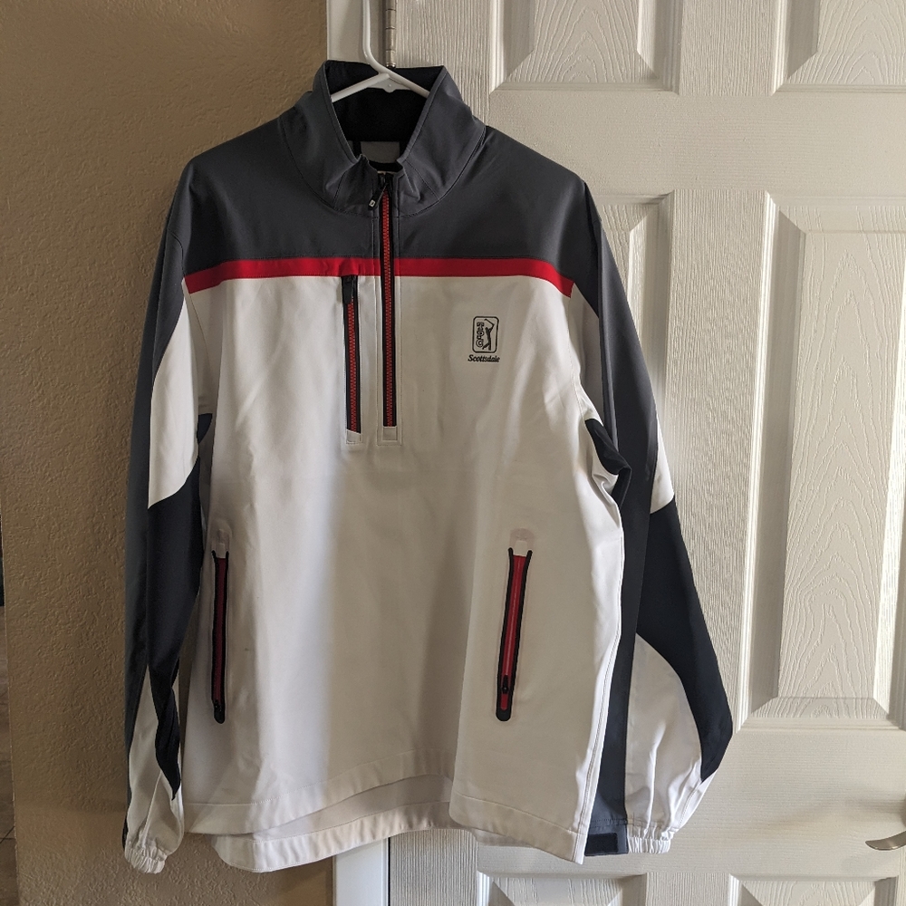 FootJoy TourXP Men's Windbreaker, Size L, White/Gray/Red